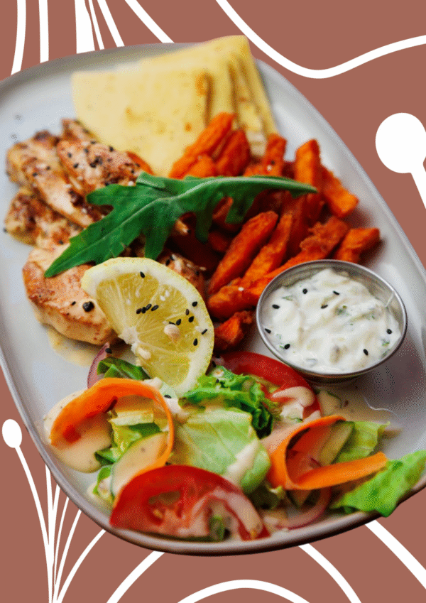 Grilled Chicken Meal Box - Sweet Potato Chips - Pita